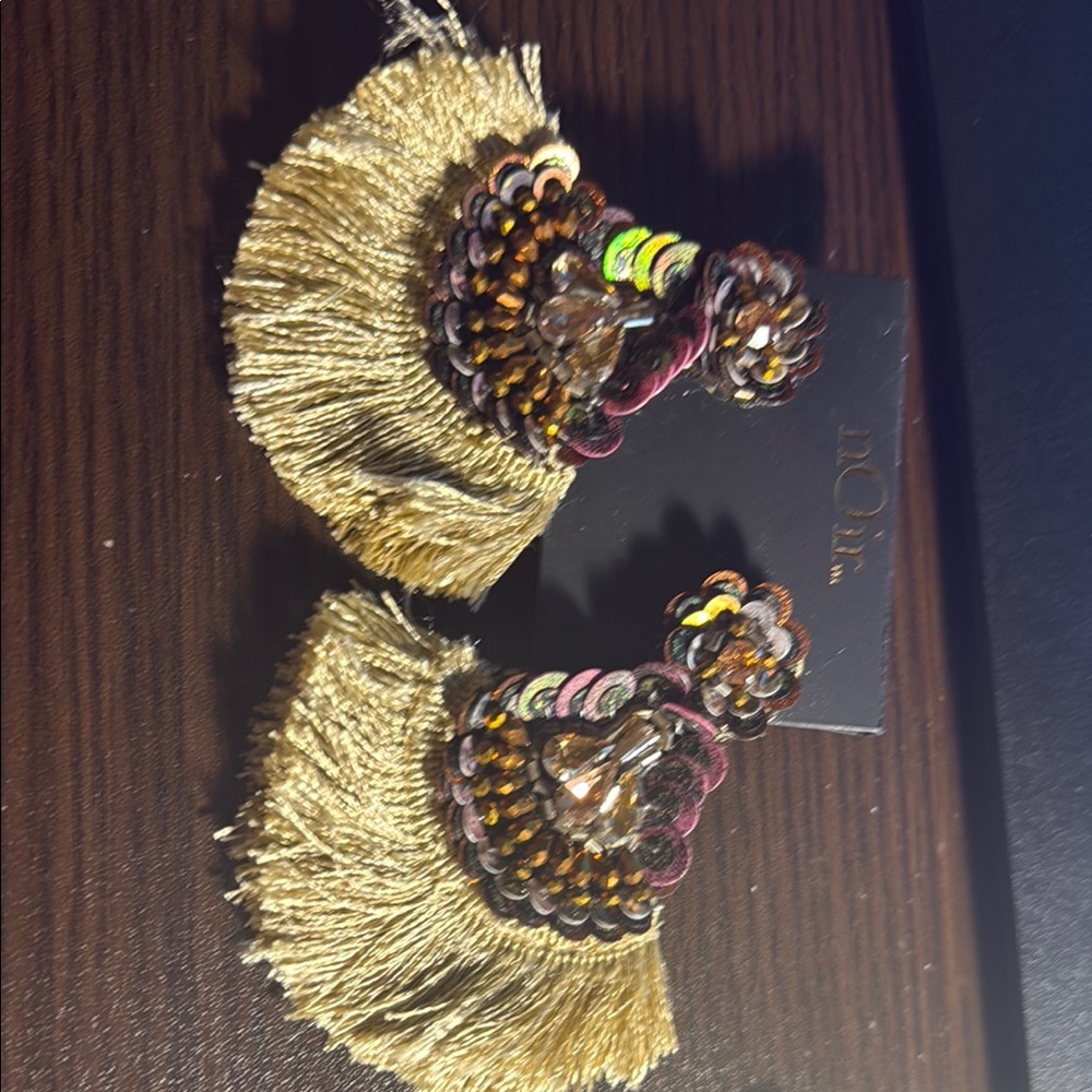 nOir Jewelry Gold and Brown Sequin Tassel Earrings